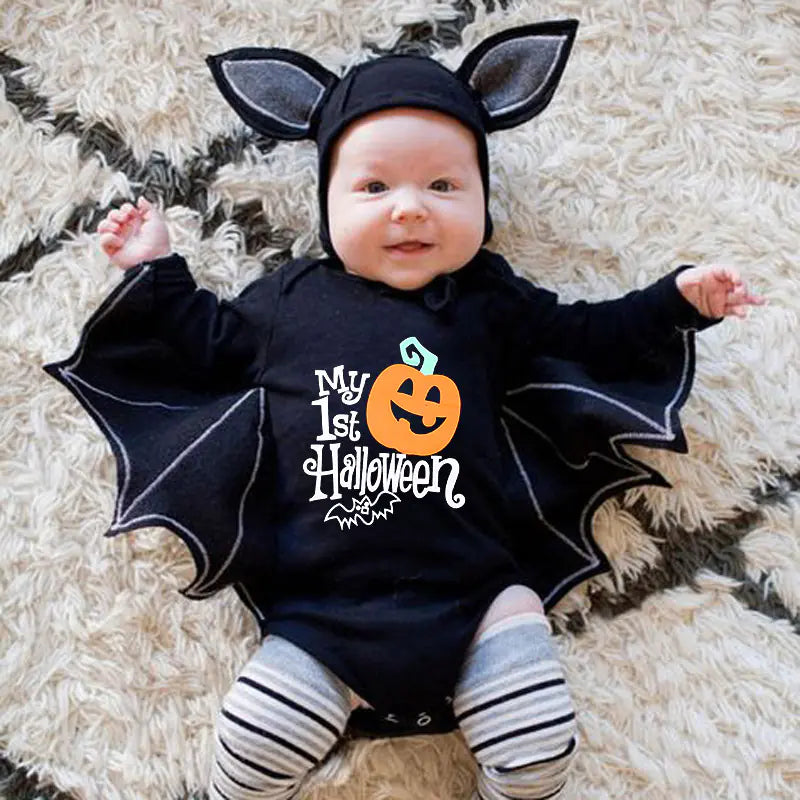 Baby Halloween Long-sleeved Jumpsuit with Pumpkin Design