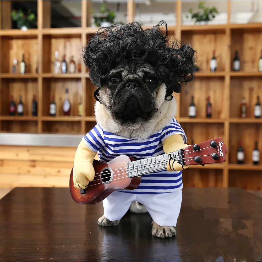 Pet Dog Guitarist Costume for Funny Dress-Up