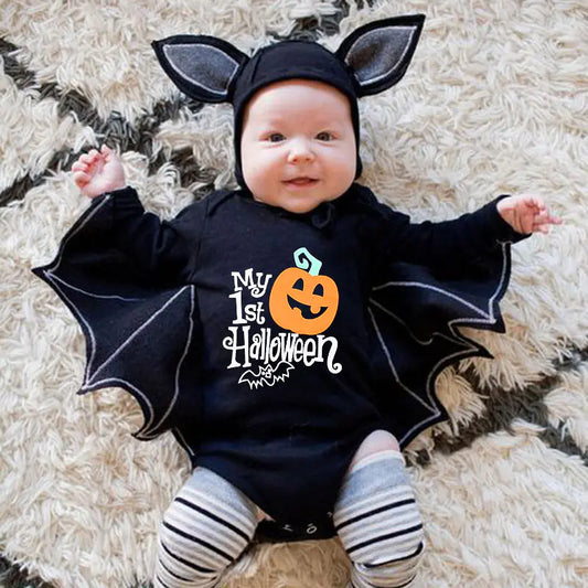 Baby Halloween Long-sleeved Jumpsuit with Pumpkin Design