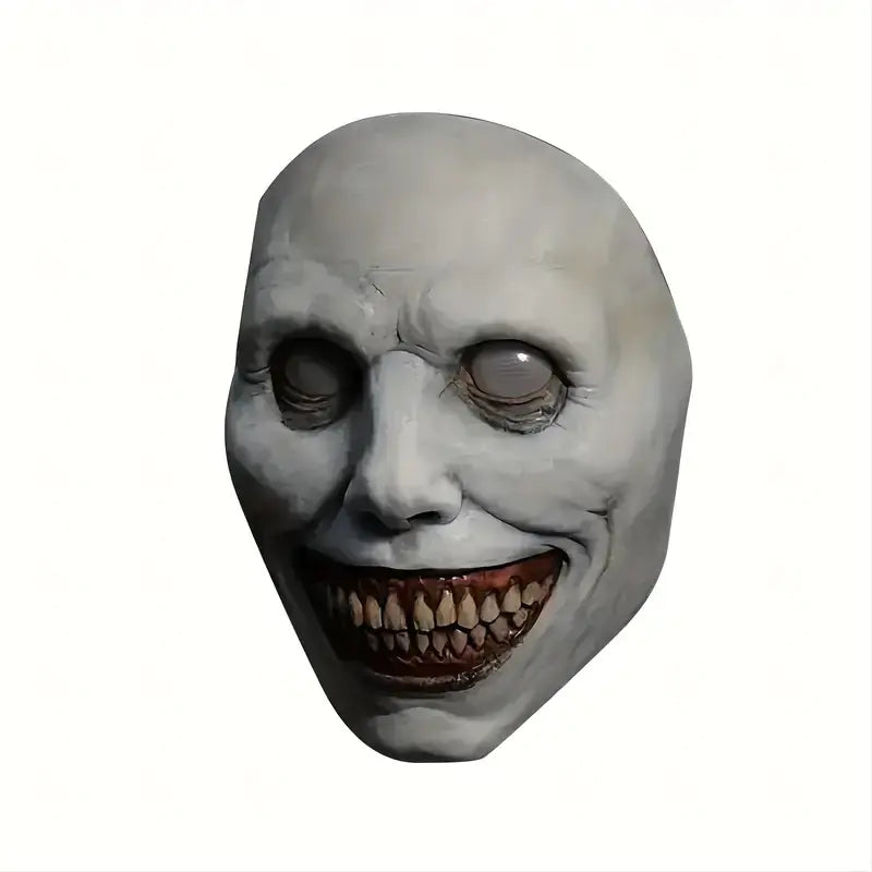 Smiling Demon White Eyes Latex Mask for Halloween Costume