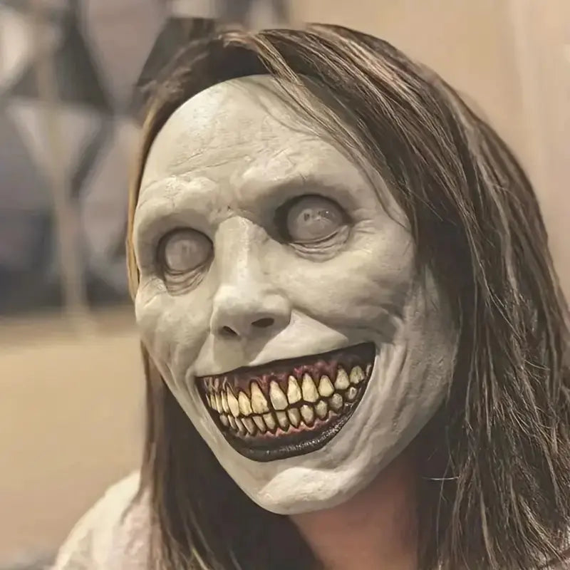 Smiling Demon White Eyes Latex Mask for Halloween Costume