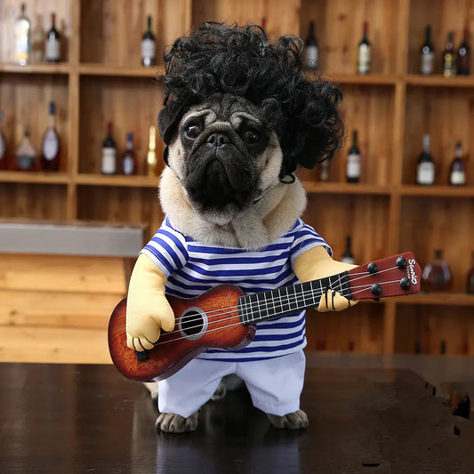 Pet Dog Guitarist Costume for Funny Dress-Up