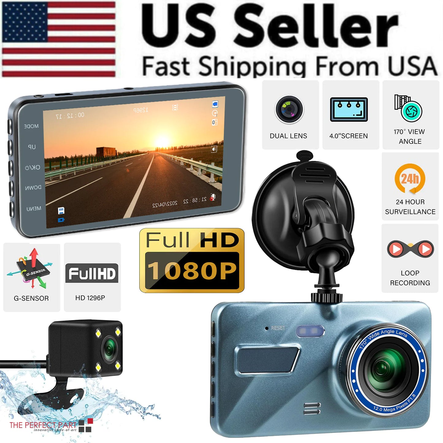 Full HD 1080P Dual Dash Cam with Night Vision