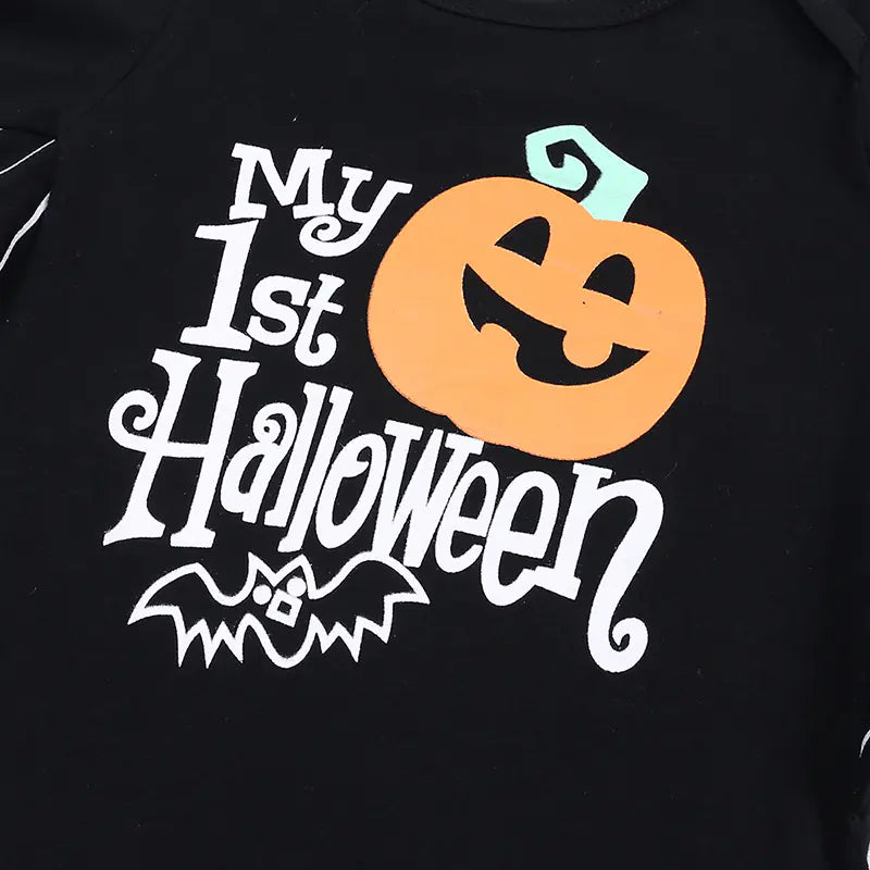 Baby Halloween Long-sleeved Jumpsuit with Pumpkin Design
