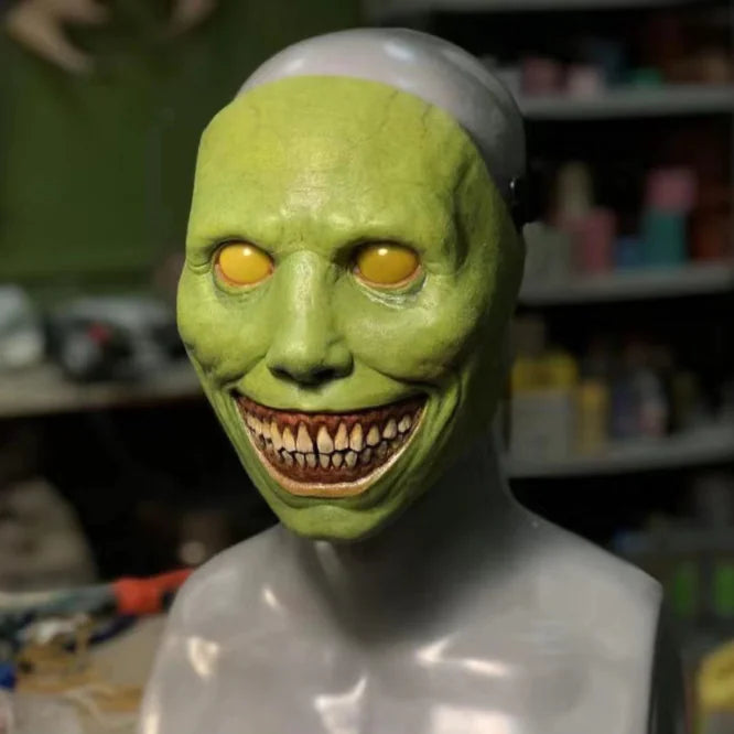 Smiling Demon White Eyes Latex Mask for Halloween Costume
