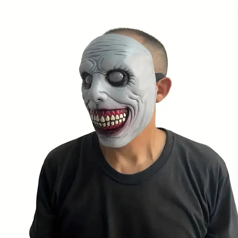 Smiling Demon White Eyes Latex Mask for Halloween Costume
