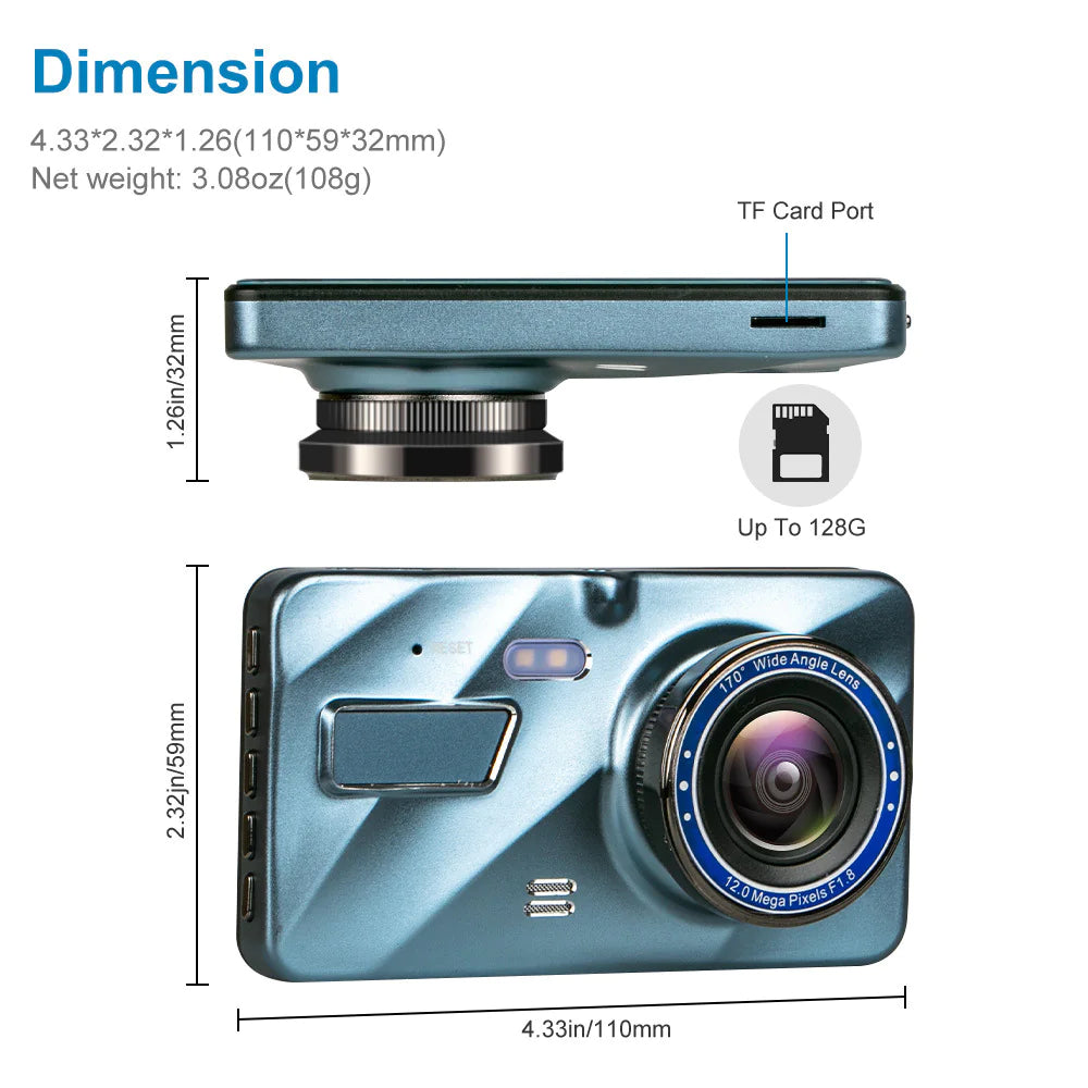 Full HD 1080P Dual Dash Cam with Night Vision