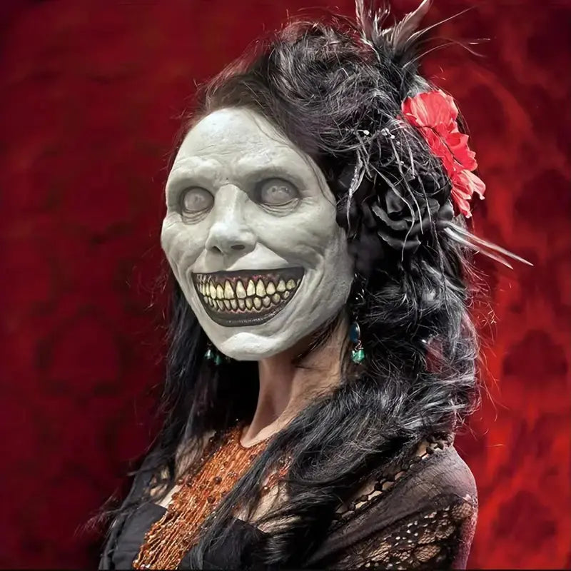 Smiling Demon White Eyes Latex Mask for Halloween Costume